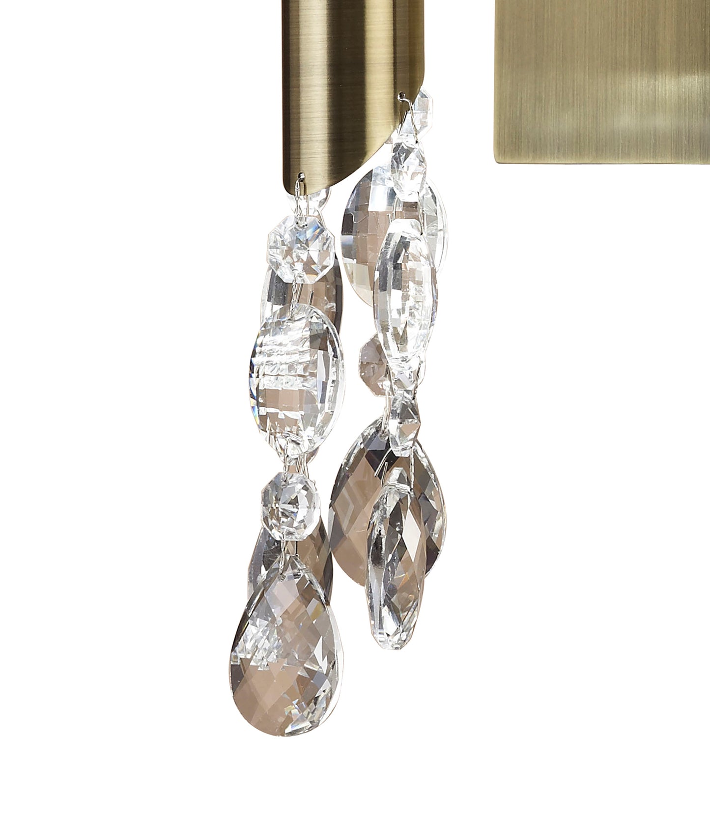 Tiffany Wall Lamp Switched 1+1 Light E14+G9, Antique Brass With Cream Shade & Clear Crystal by Mantra