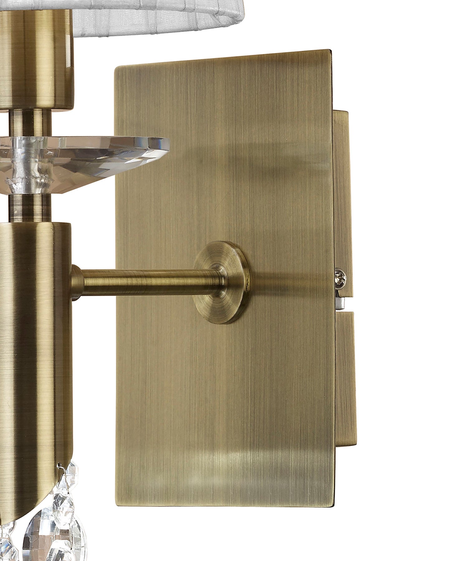 Tiffany Wall Lamp Switched 1+1 Light E14+G9, Antique Brass With White Shade & Clear Crystal by Mantra