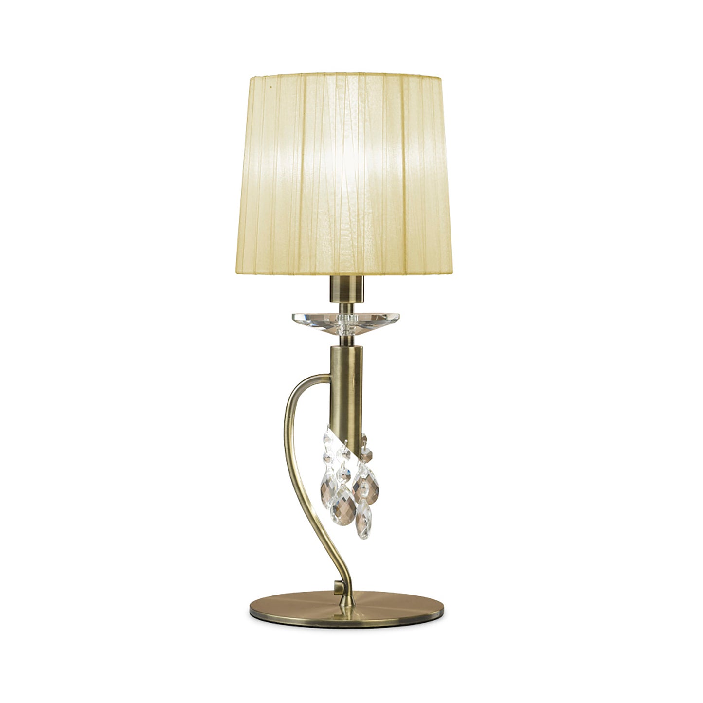 Tiffany Table Lamp 1+1 Light E14+G9, Antique Brass With Cream Shade & Clear Crystal by Mantra