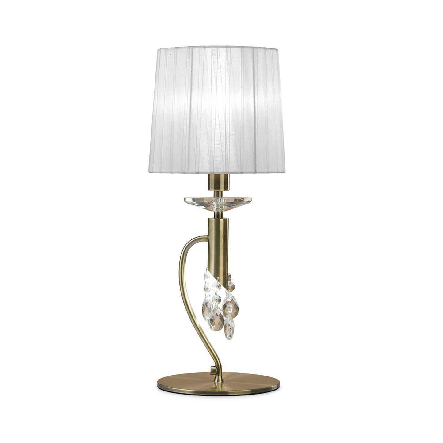 Tiffany Table Lamp 1+1 Light E14+G9, Antique Brass With White Shade & Clear Crystal by Mantra