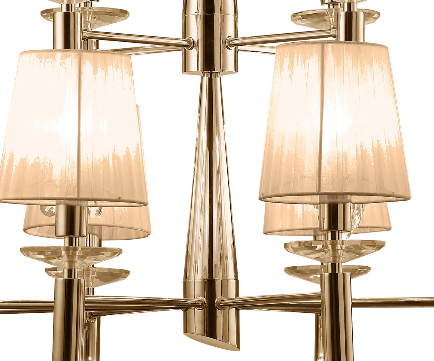 Tiffany Pendant 2 Tier 12+12 Light E14+G9, French Gold With Soft Bronze Shades & Clear Crystal by Mantra
