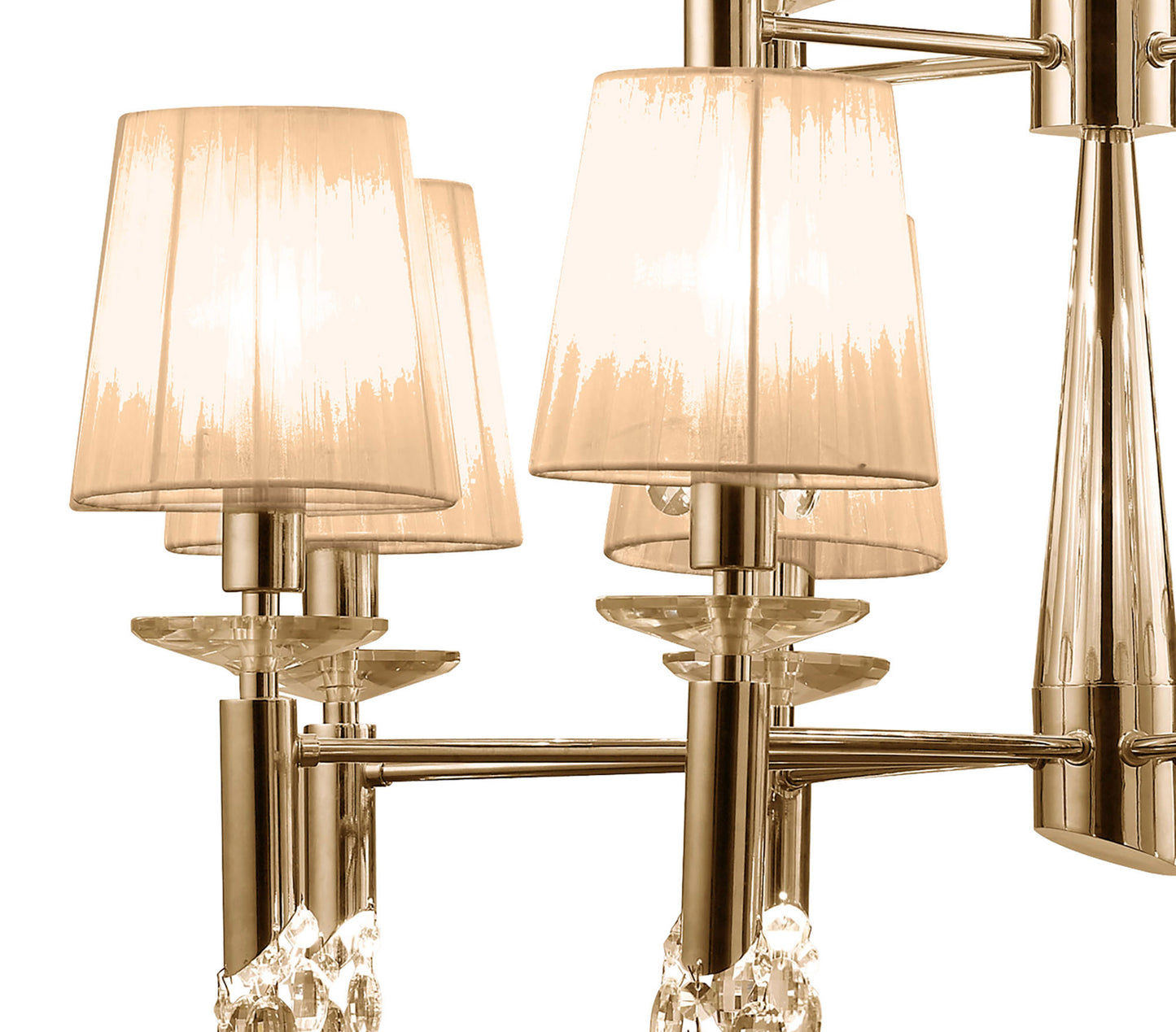 Tiffany Pendant 2 Tier 12+12 Light E14+G9, French Gold With Soft Bronze Shades & Clear Crystal by Mantra