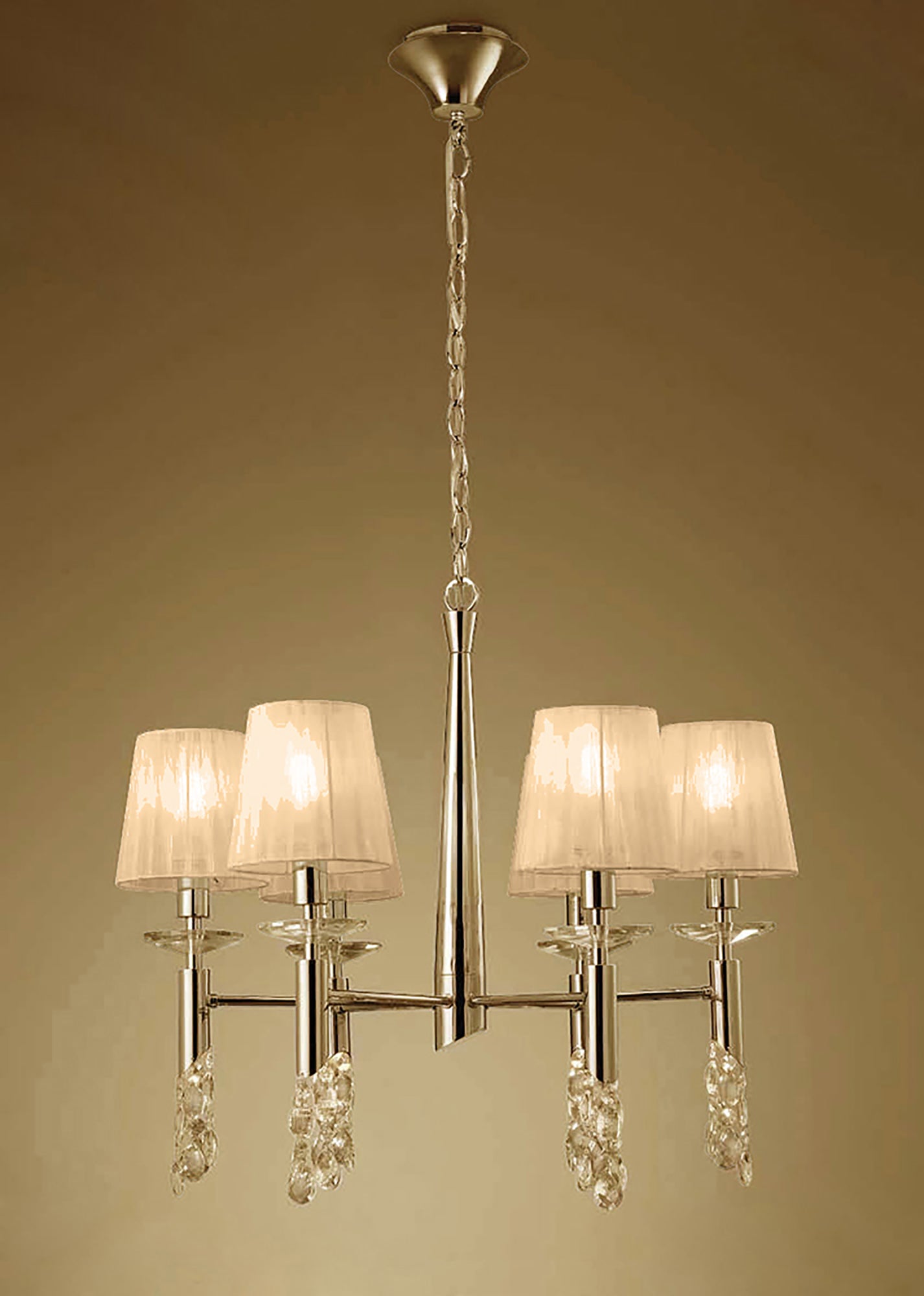 Tiffany Pendant 6+6 Light E14+G9, French Gold With Soft Bronze Shades & Clear Crystal by Mantra