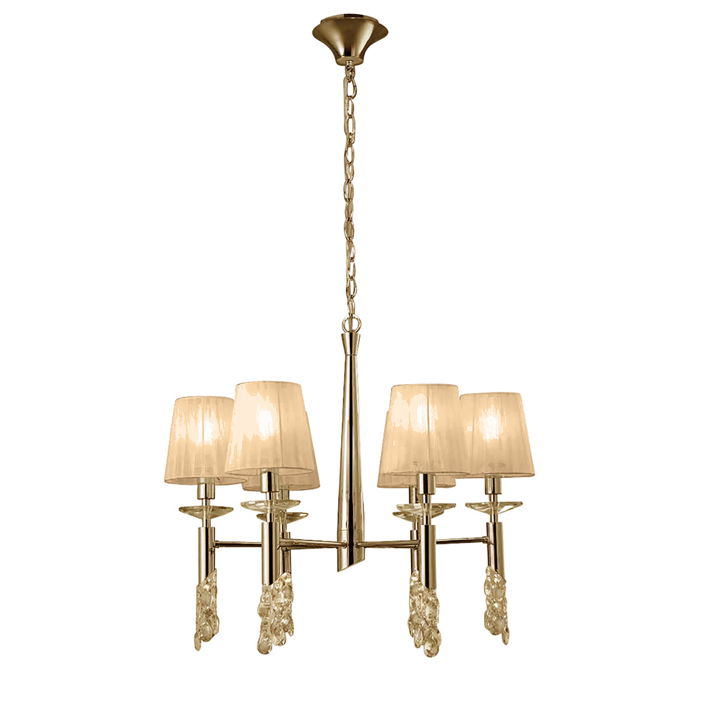 Tiffany Pendant 6+6 Light E14+G9, French Gold With Soft Bronze Shades & Clear Crystal by Mantra