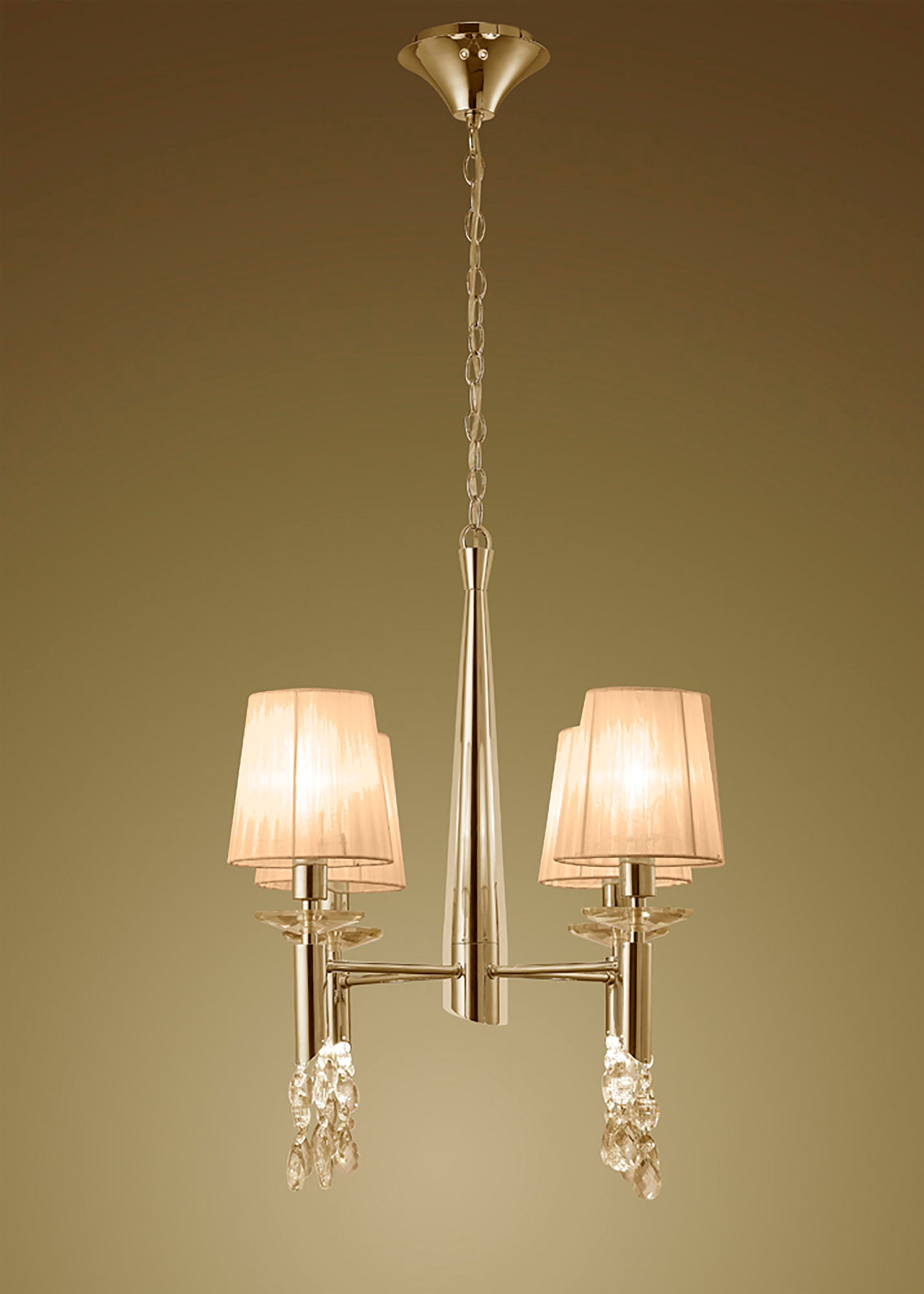 Tiffany Pendant 4+4 Light E14+G9, French Gold With Soft Bronze Shades & Clear Crystal by Mantra