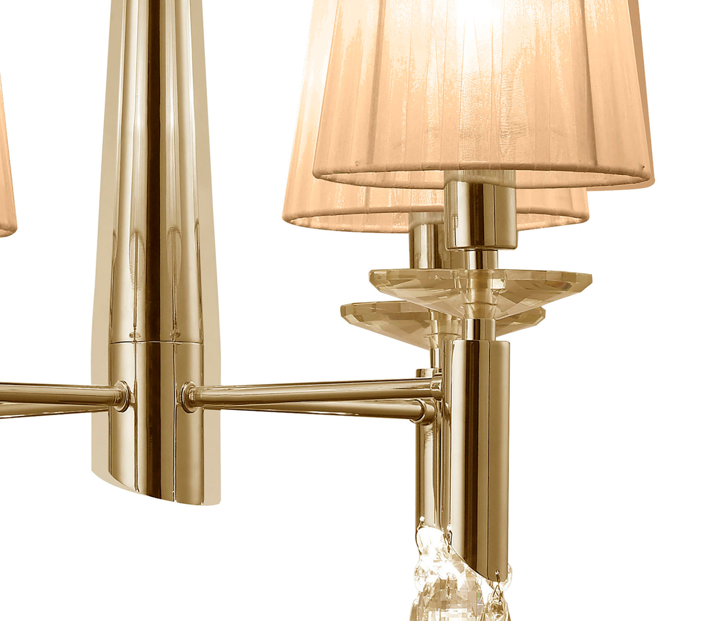 Tiffany Pendant 4+4 Light E14+G9, French Gold With Soft Bronze Shades & Clear Crystal by Mantra