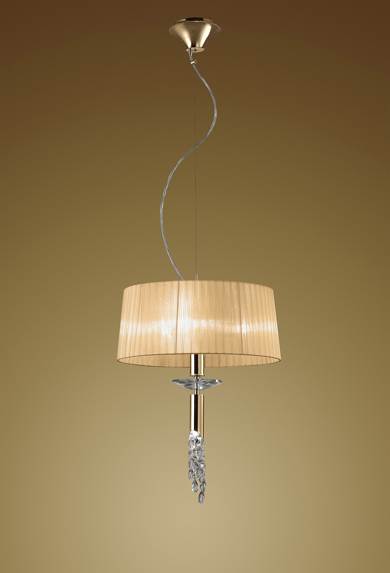 Tiffany Pendant 3+1 Light E27+G9, French Gold With Soft Bronze Shade & Clear Crystal by Mantra