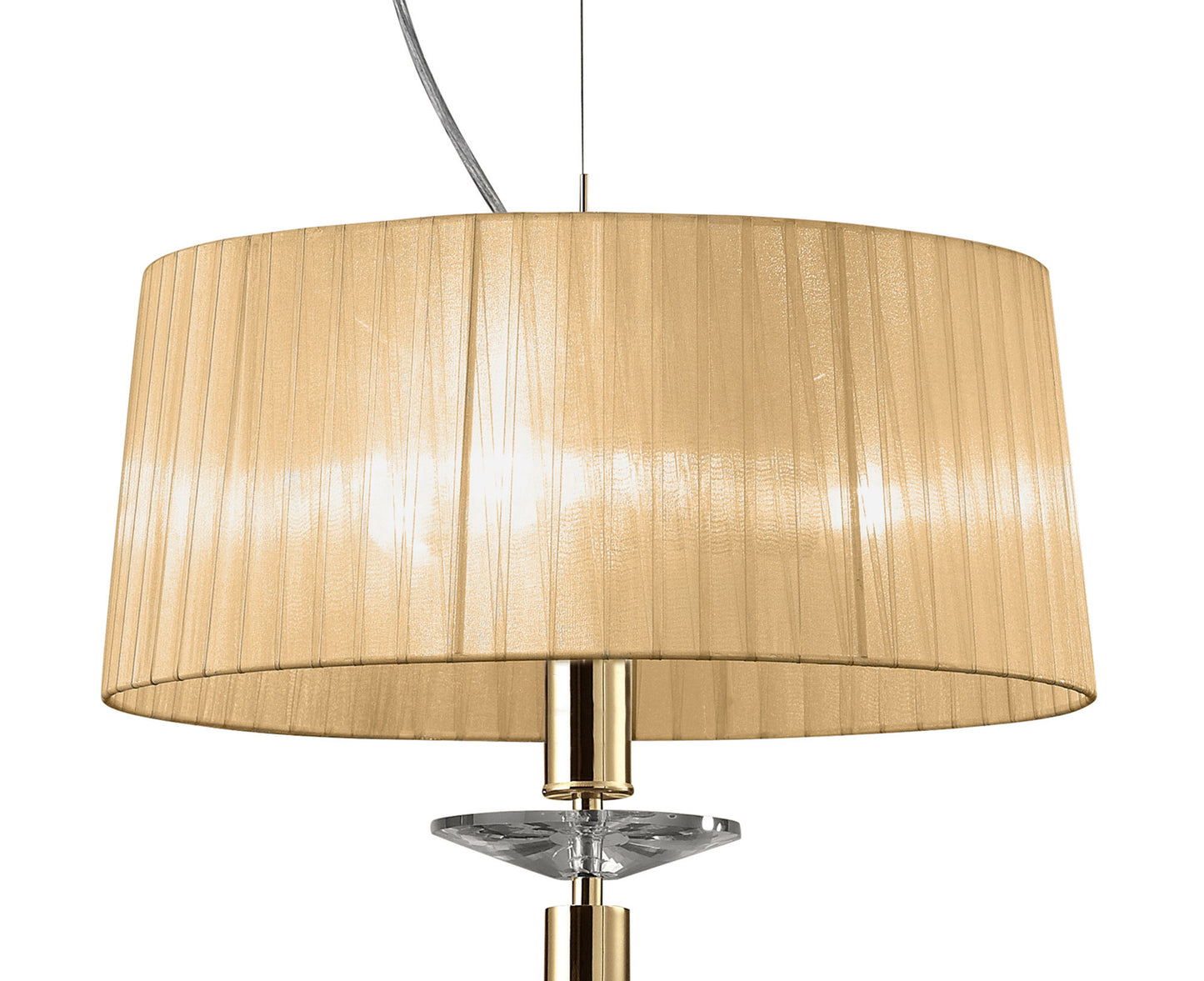 Tiffany Pendant 3+1 Light E27+G9, French Gold With Soft Bronze Shade & Clear Crystal by Mantra