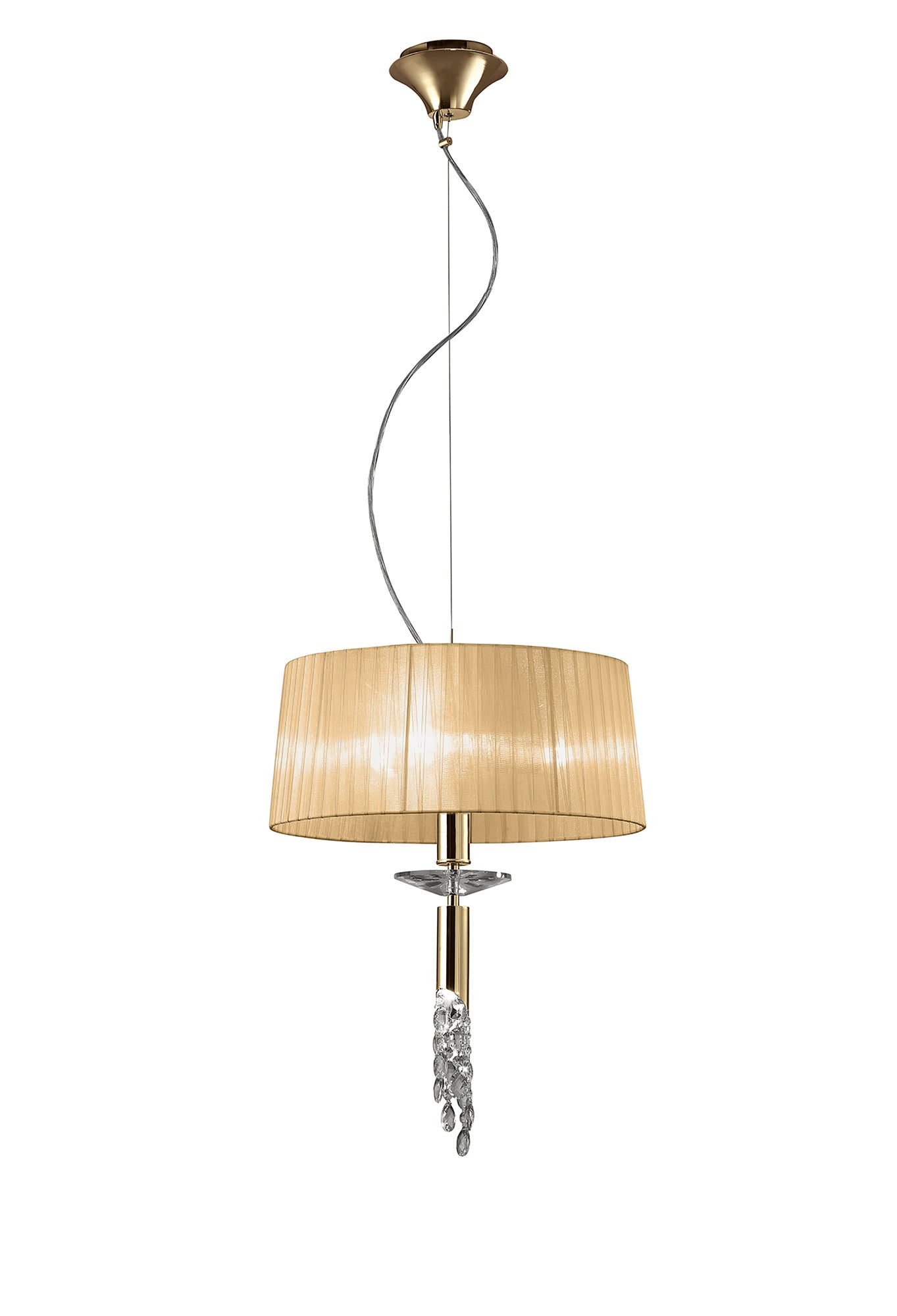 Tiffany Pendant 3+1 Light E27+G9, French Gold With Soft Bronze Shade & Clear Crystal by Mantra