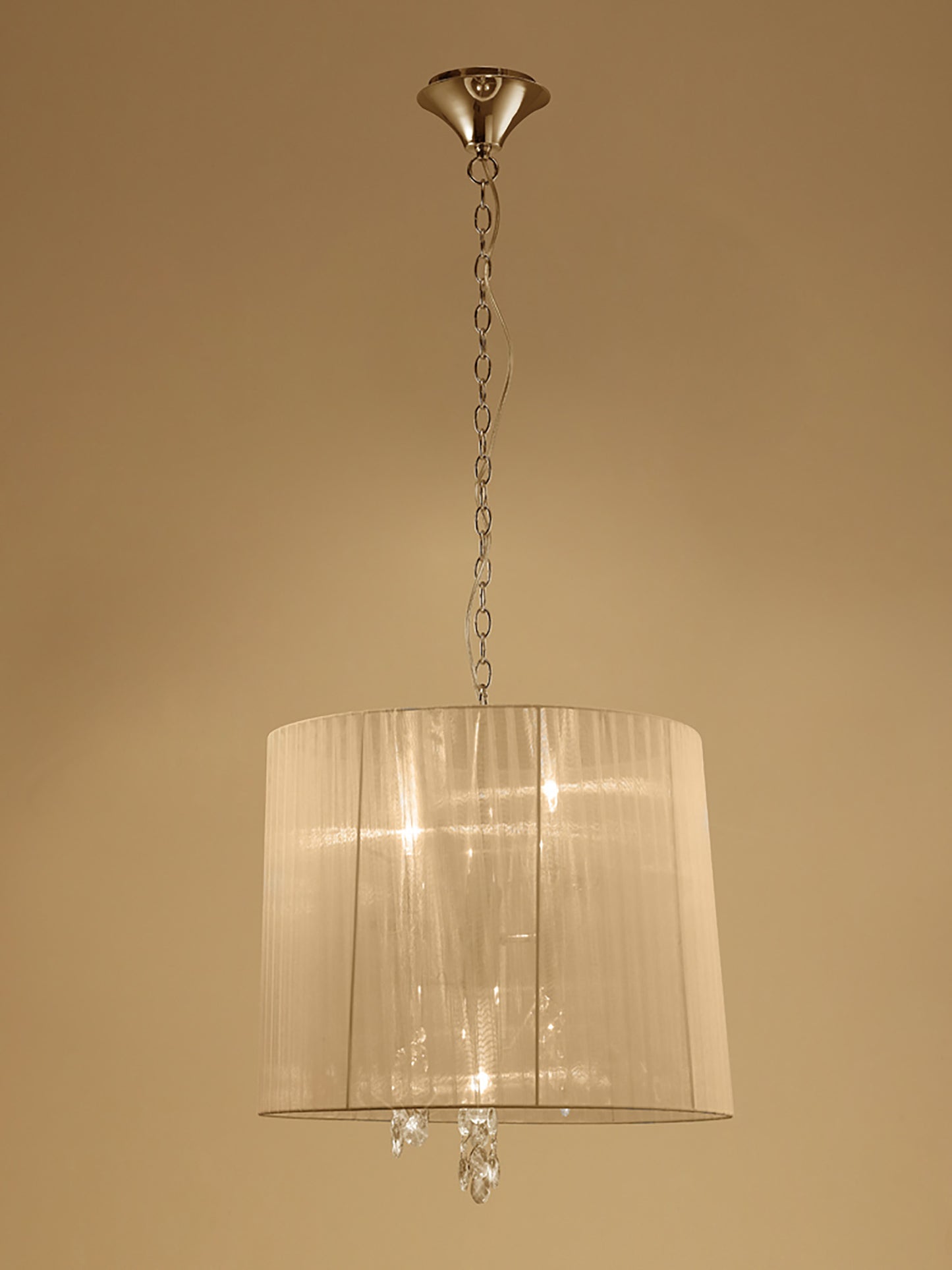 Tiffany Pendant 3+3 Light E14+G9, French Gold With Soft Bronze Shade & Clear Crystal by Mantra