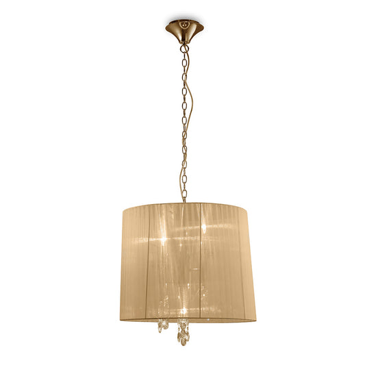 Tiffany Pendant 3+3 Light E14+G9, French Gold With Soft Bronze Shade & Clear Crystal by Mantra