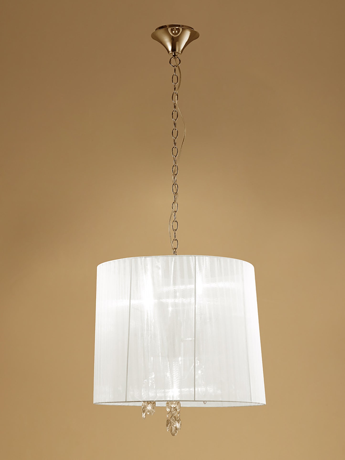 Tiffany Pendant 3+3 Light E14+G9, French Gold With White Shade & Clear Crystal by Mantra