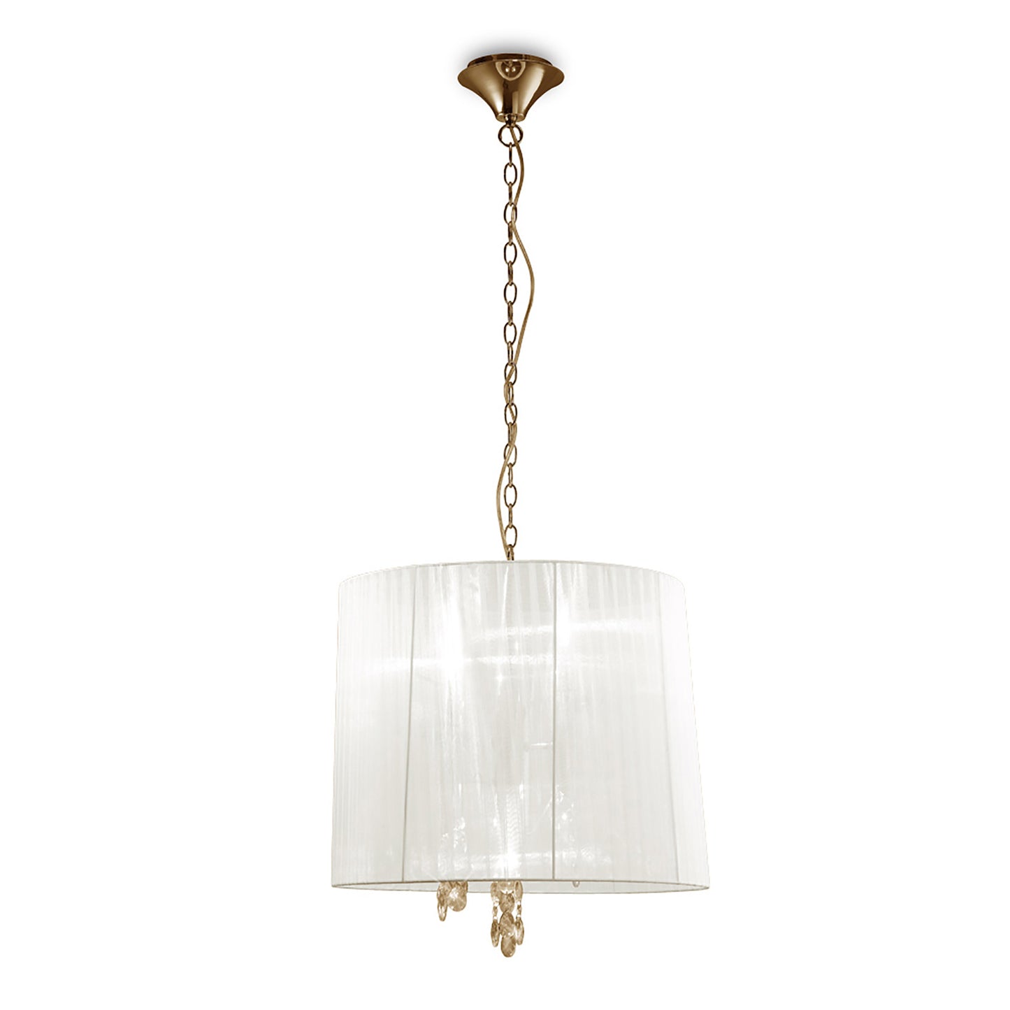 Tiffany Pendant 3+3 Light E14+G9, French Gold With White Shade & Clear Crystal by Mantra