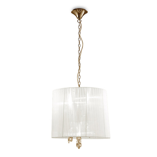 Tiffany Pendant 3+3 Light E14+G9, French Gold With White Shade & Clear Crystal by Mantra