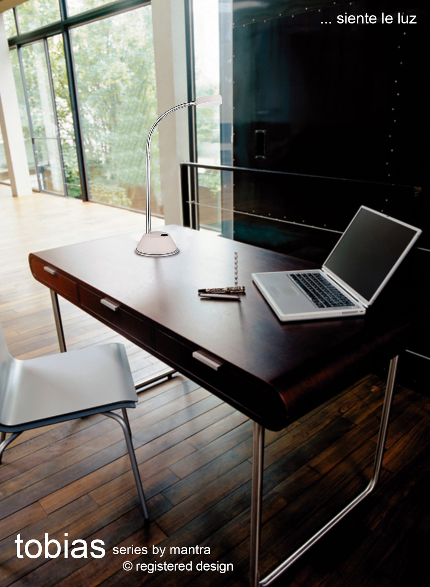 Tobias Table Lamp 1 Light 3W LED 3000K, 300lm, Satin Nickel/Frosted Acrylic/Polished Chrome, 3yrs Warranty by Mantra