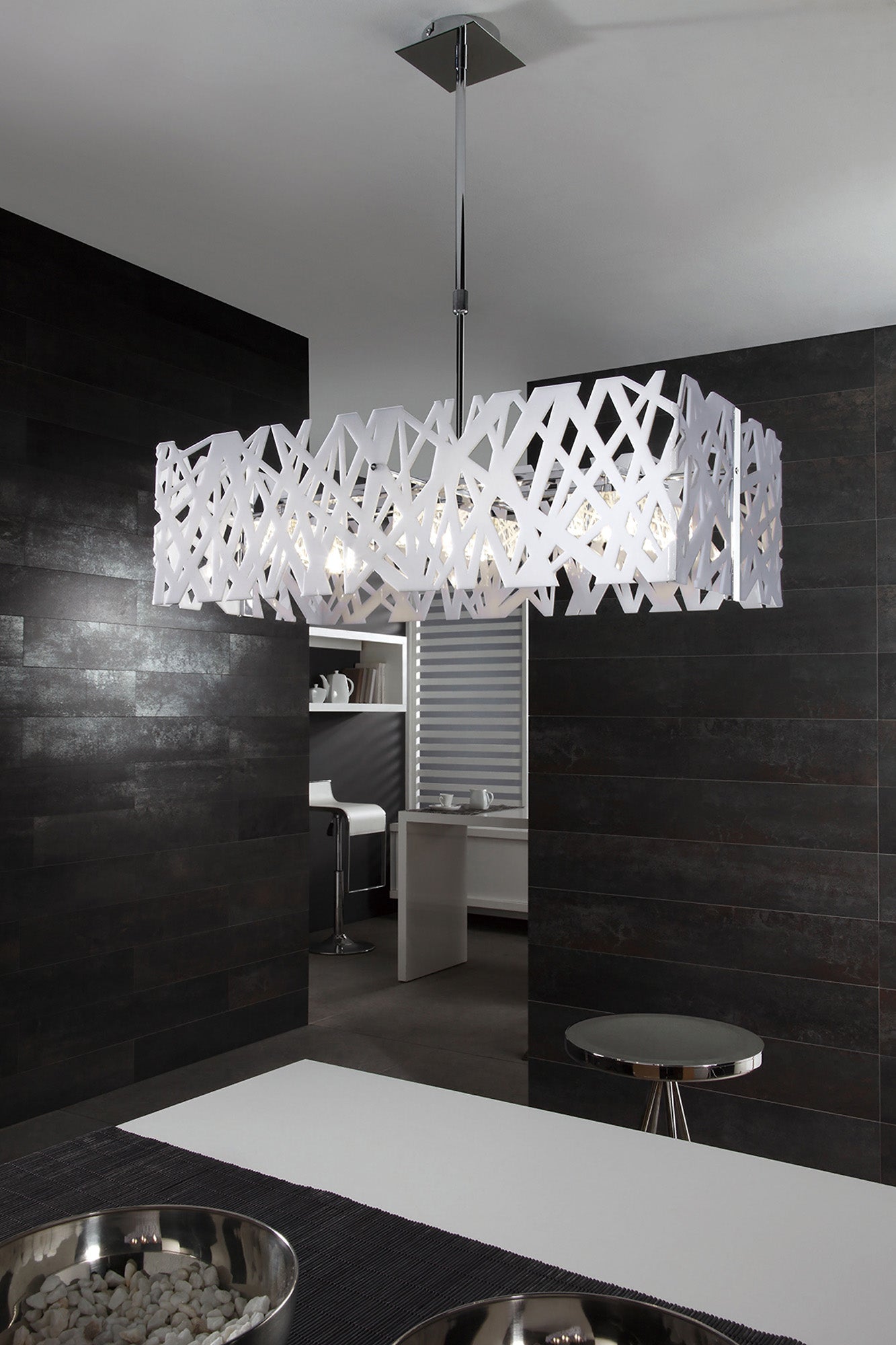 Tokio Rectangular Telescopic 6 Light G9 Line, Gloss Black/Polished Chrome by Mantra