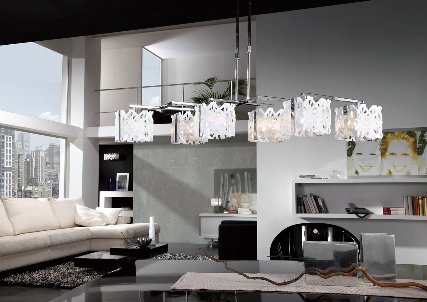 Tokio Rectangular Telescopic 6 Light G9 Line, Gloss Black/Polished Chrome by Mantra