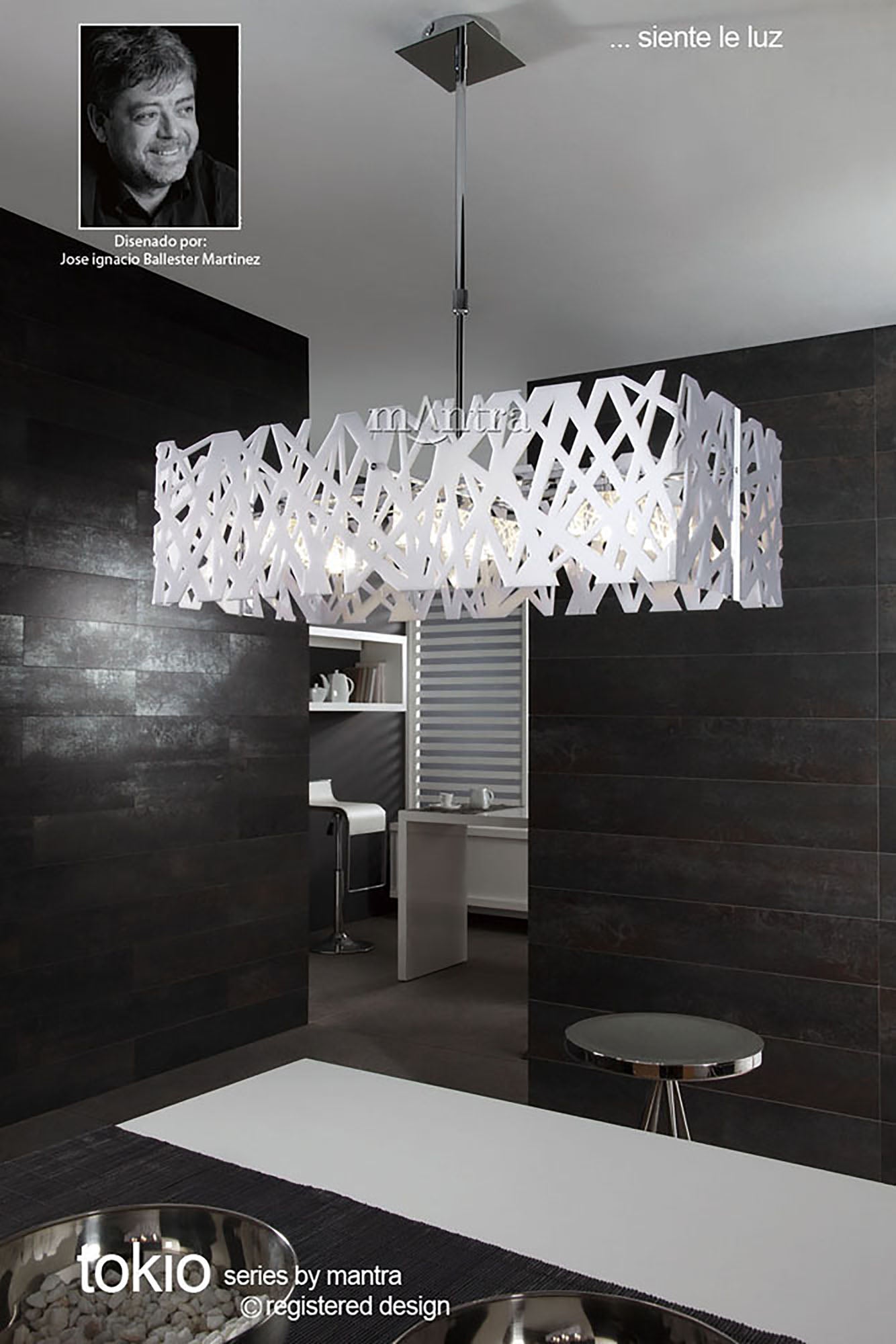 Tokio Rectangular Telescopic 6 Light G9 Line, Gloss Black/Polished Chrome by Mantra