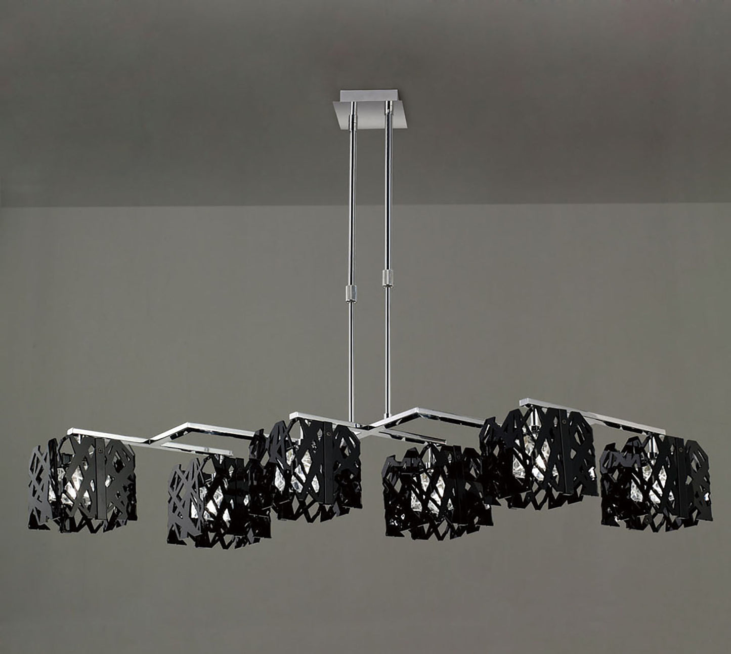 Tokio Rectangular Telescopic 6 Light G9 Line, Gloss Black/Polished Chrome by Mantra