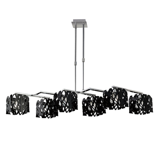 Tokio Rectangular Telescopic 6 Light G9 Line, Gloss Black/Polished Chrome by Mantra