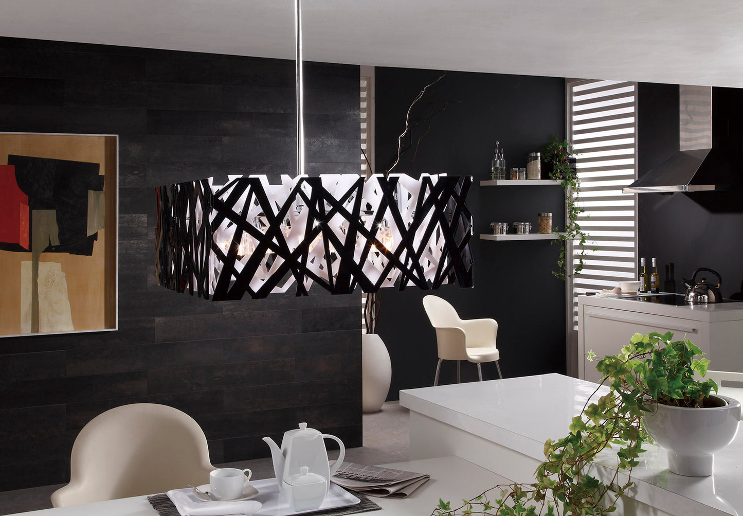 Tokio Rectangular Telescopic 6 Light G9 Line, Gloss White/Polished Chrome by Mantra