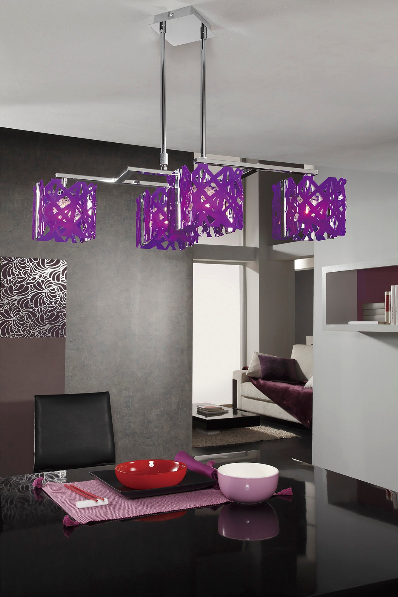 Tokio Rectangular Telescopic 6 Light G9 Line, Gloss White/Polished Chrome by Mantra