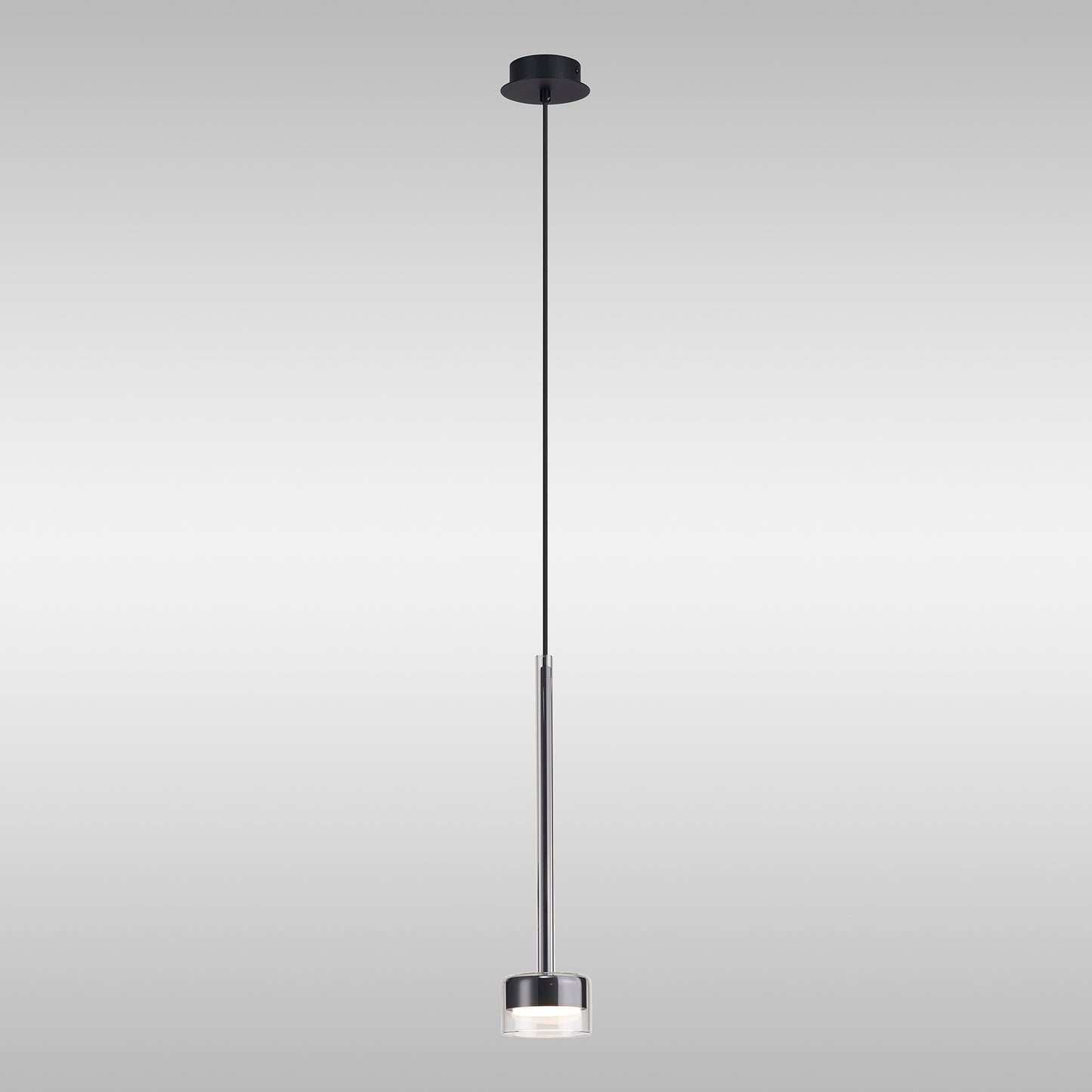 Tonic Pendant, 1 Light, With Replaceable 12W LEDs, 3000K, Chrome/Black/Clear Glass by Mantra