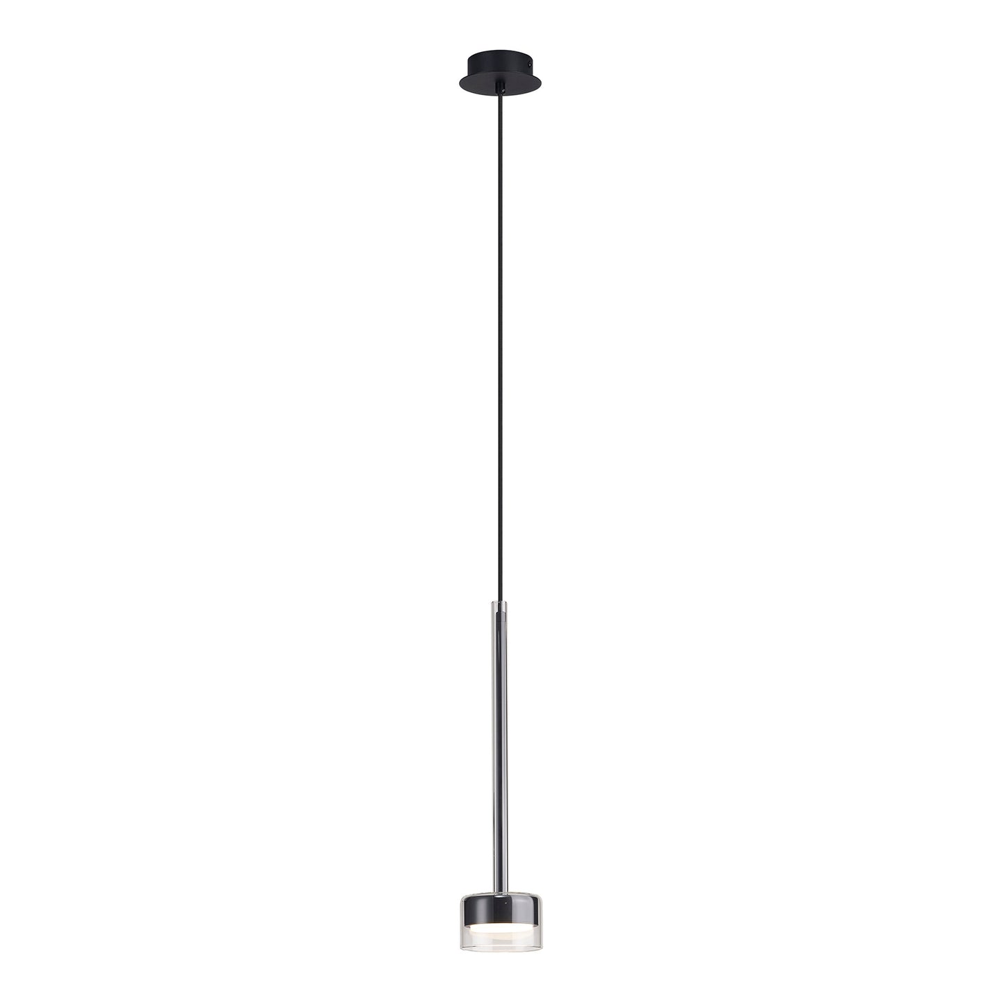 Tonic Pendant, 1 Light, With Replaceable 12W LEDs, 3000K, Chrome/Black/Clear Glass by Mantra