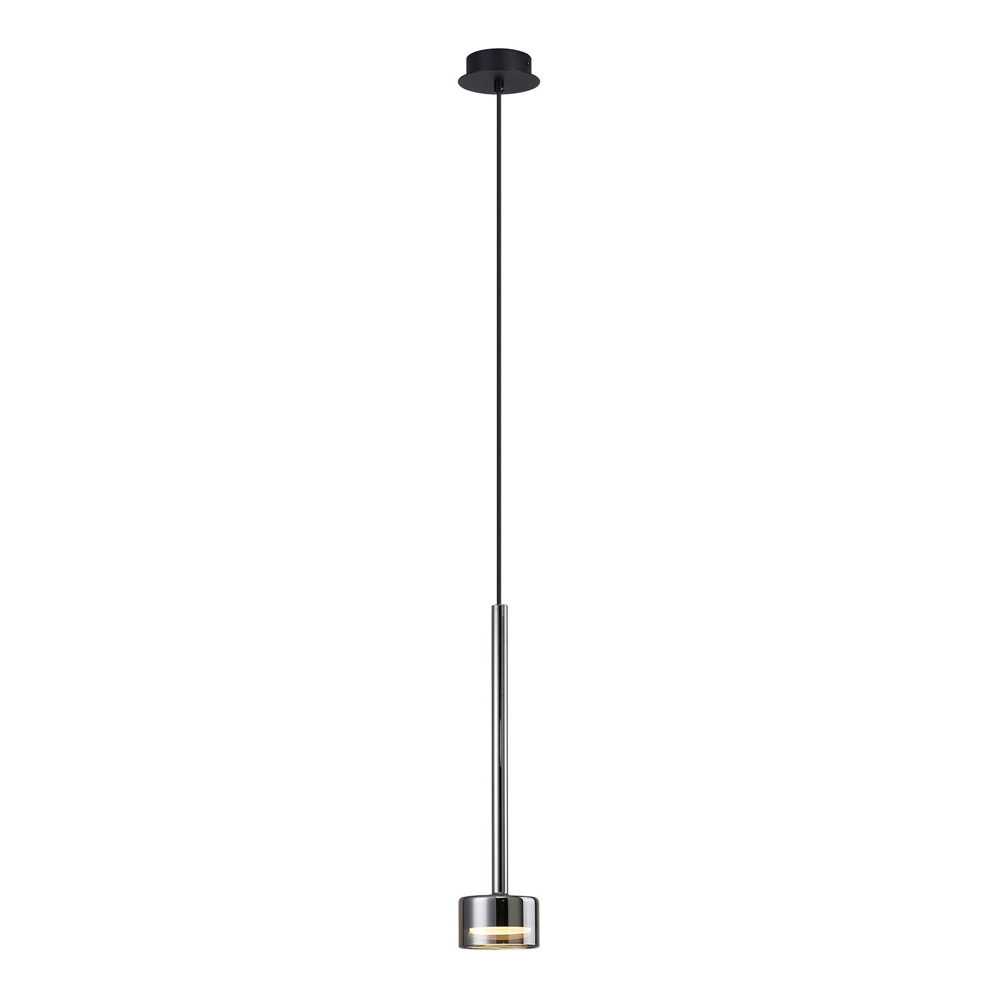 Tonic Pendant, 1 Light, With Replaceable 12W LEDs, 3000K, Chrome/Black/Chrome Glass by Mantra