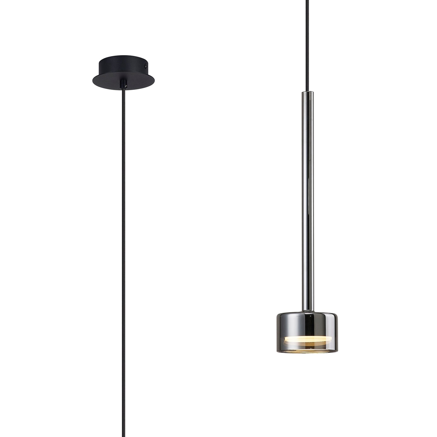 Tonic Pendant, 1 Light, With Replaceable 12W LEDs, 3000K, Chrome/Black/Chrome Glass by Mantra