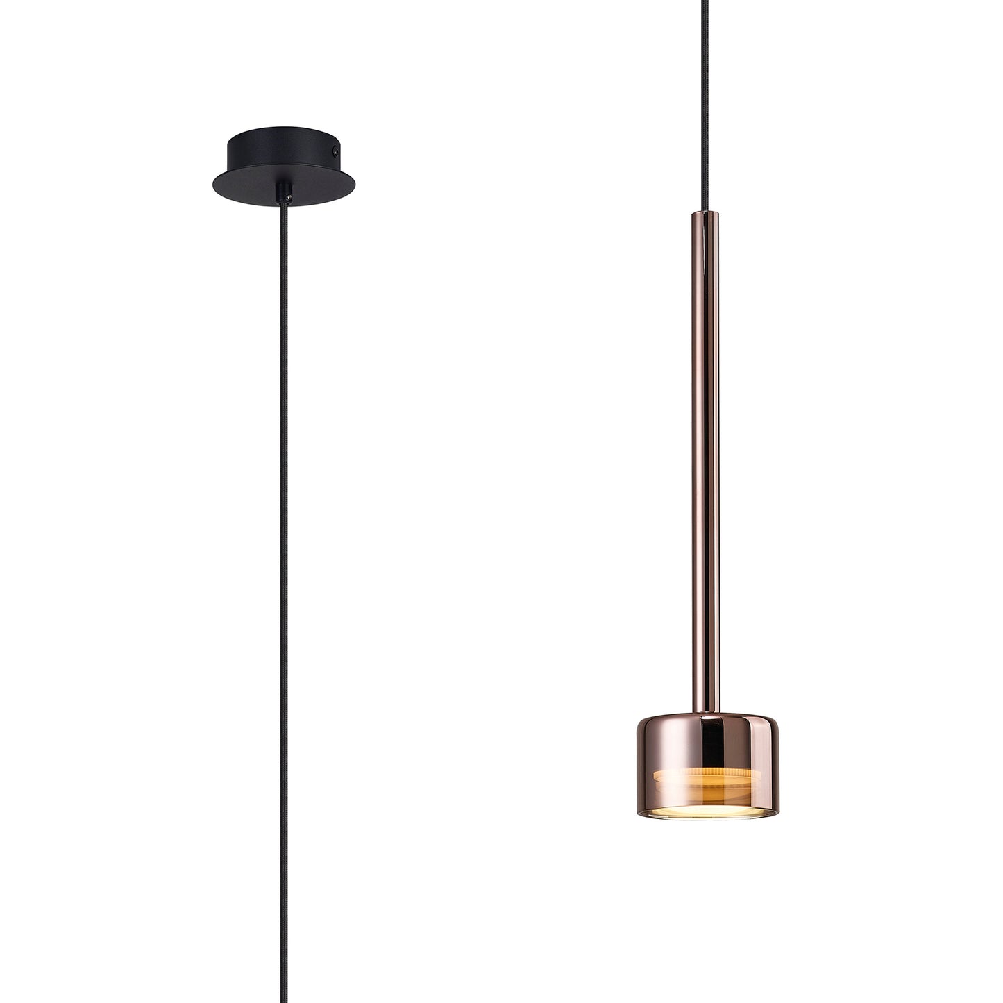 Tonic Pendant, 1 Light, With Replaceable 12W LEDs, 3000K, Copper/Black/Copper Glass by Mantra