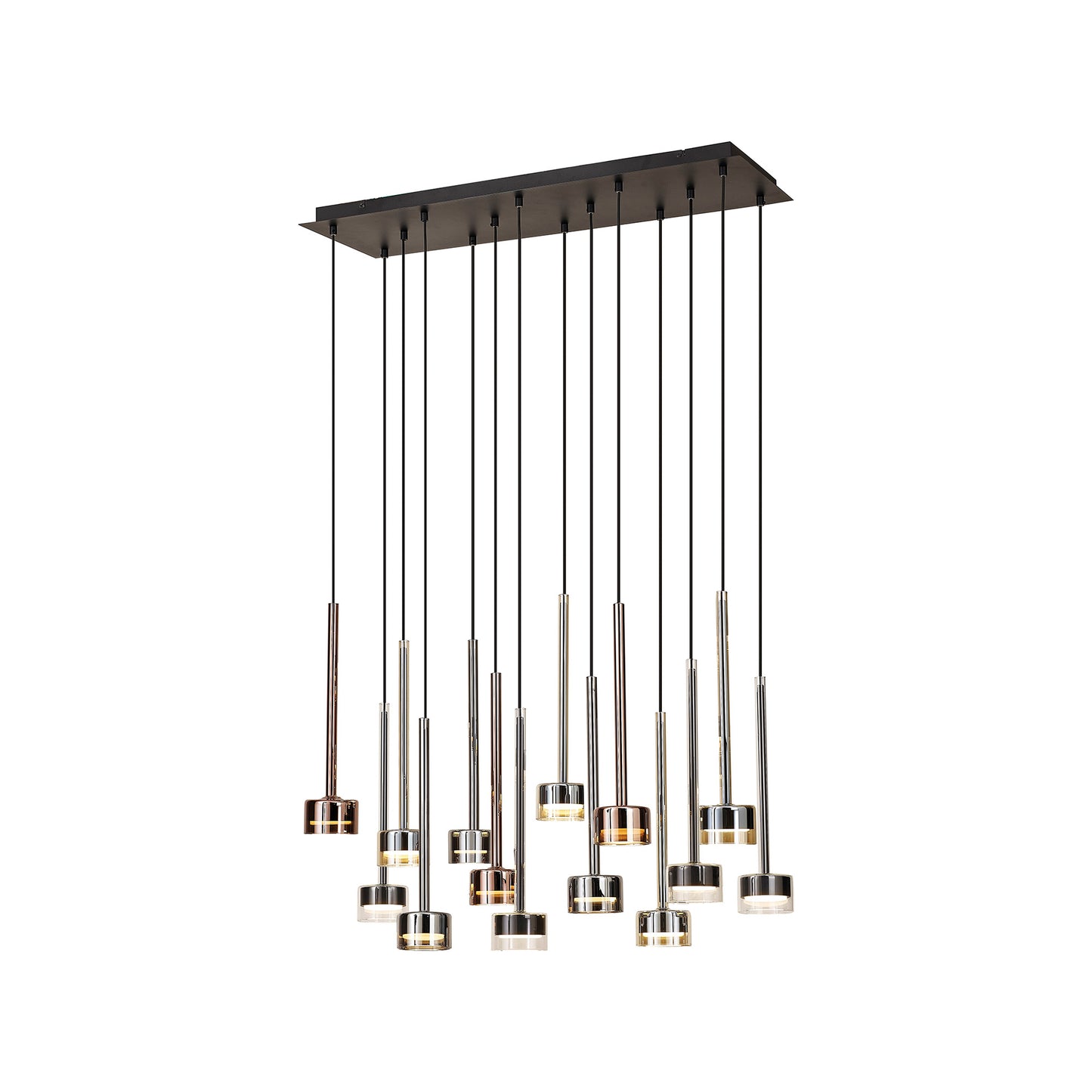 Tonic Rectangular Pendant, 14 Light, With Replaceable 12W LEDs, 4000K, Black/Chrome/Bronze/Copper by Mantra