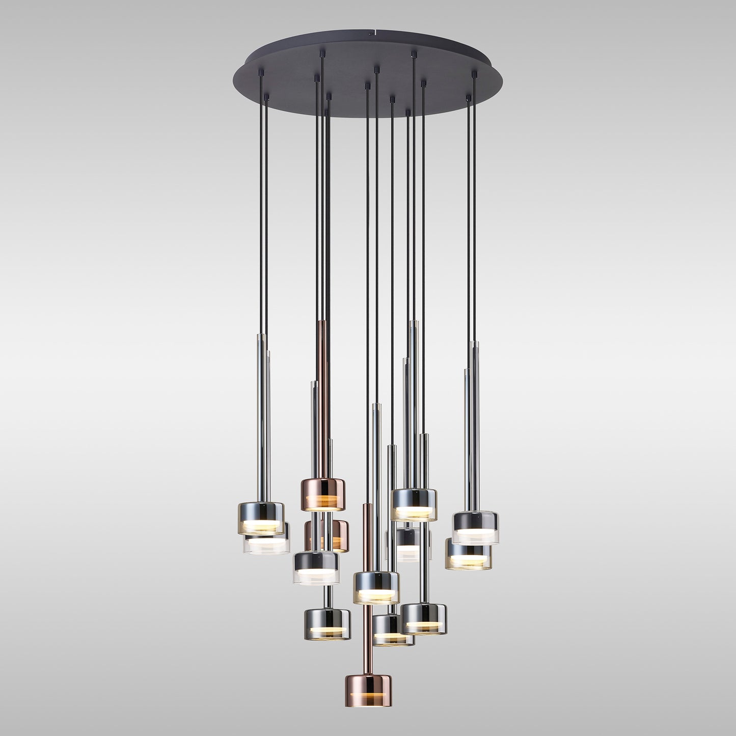 Tonic Round Pendant, 14 Light, With Replaceable 12W LEDs, 3000K, Black/Chrome/Bronze/Copper by Mantra