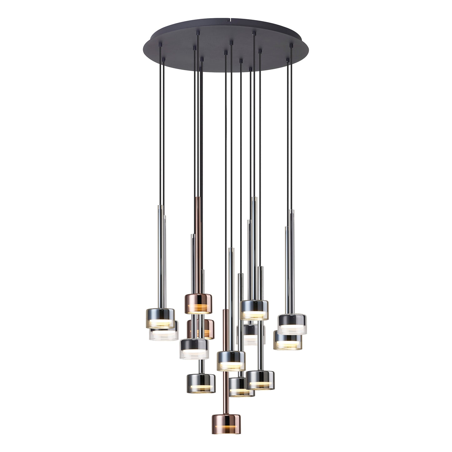 Tonic Round Pendant, 14 Light, With Replaceable 12W LEDs, 3000K, Black/Chrome/Bronze/Copper by Mantra