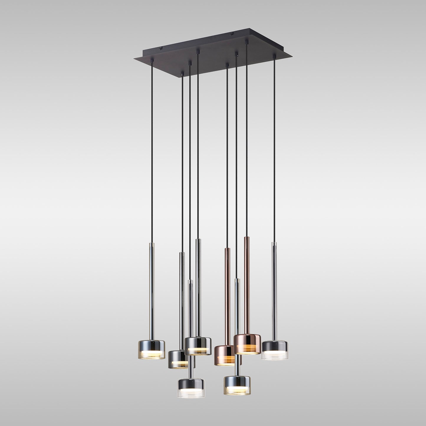 Tonic Rectangular Pendant, 8 Light, With Replaceable 12W LEDs, 3000K, Black/Chrome/Bronze/Copper by Mantra