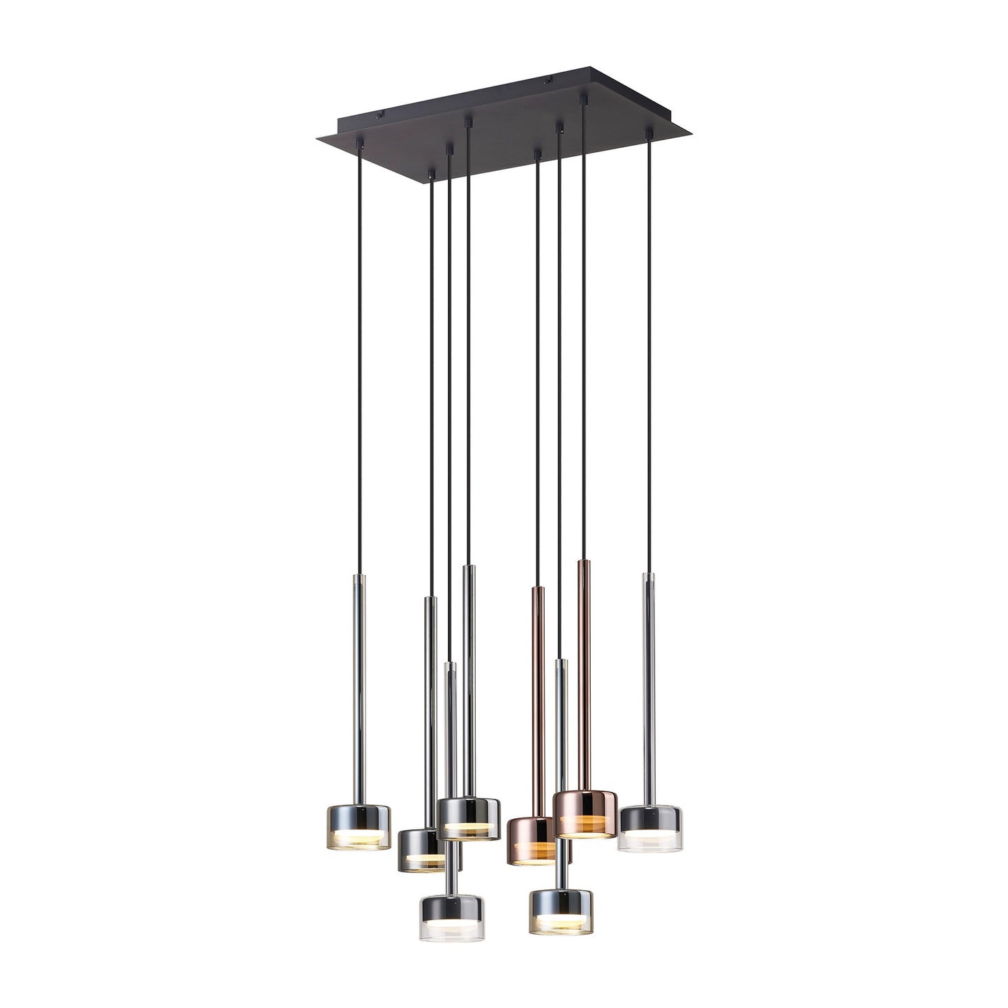 Tonic Rectangular Pendant, 8 Light, With Replaceable 12W LEDs, 4000K, Black/Chrome/Bronze/Copper by Mantra