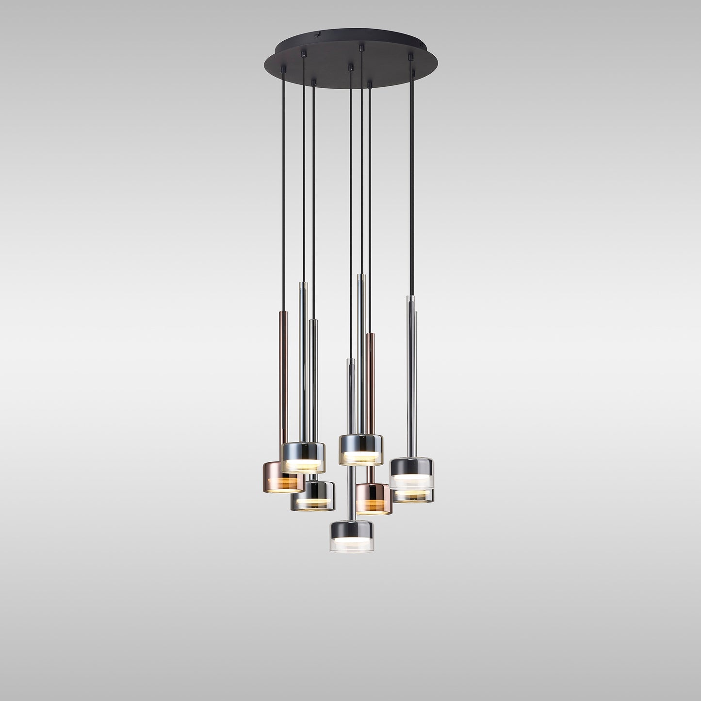 Tonic Round Pendant, 8 Light, With Replaceable 12W LEDs, 3000K, Black/Chrome/Bronze/Copper by Mantra