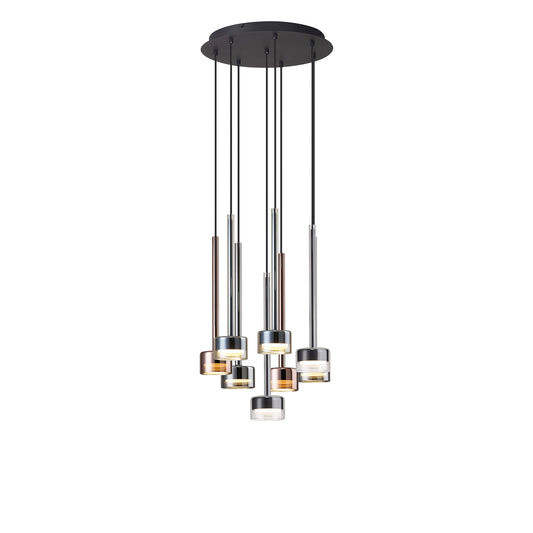 Tonic Round Pendant, 8 Light, With Replaceable 12W LEDs, 3000K, Black/Chrome/Bronze/Copper by Mantra