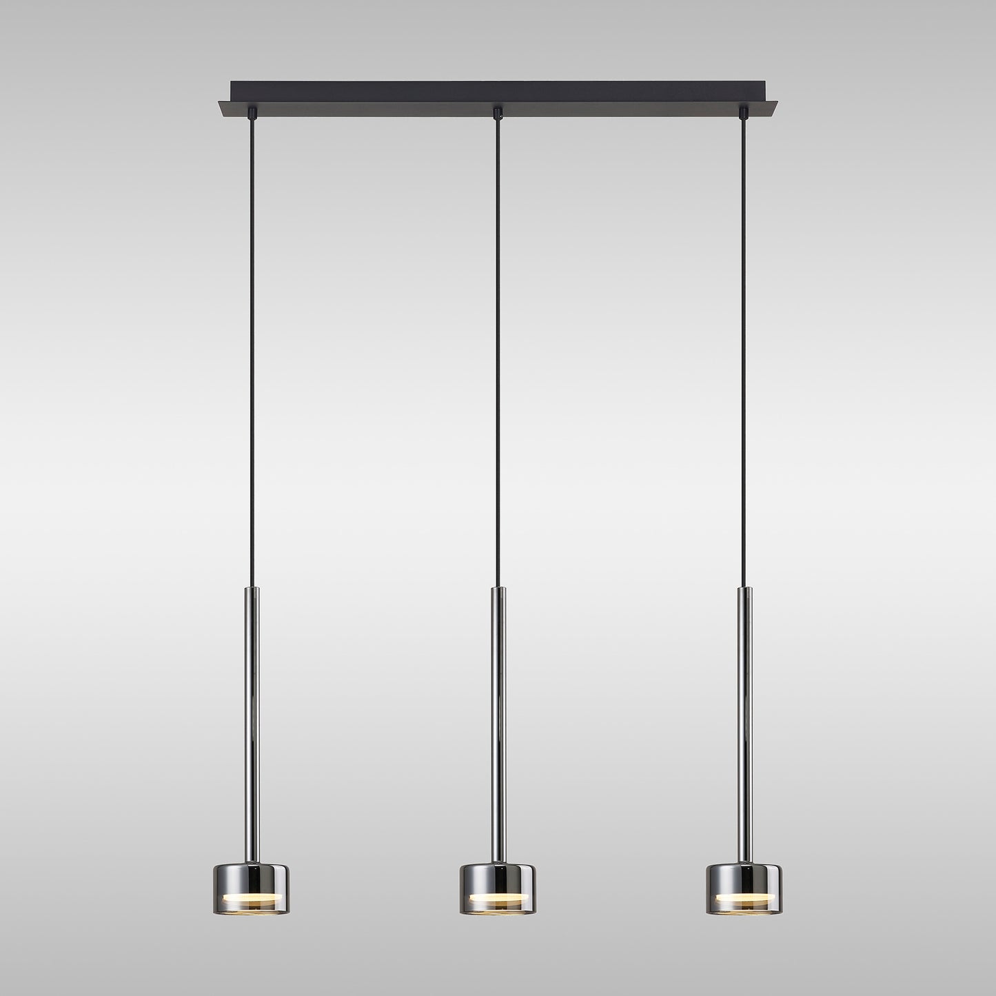 Tonic Linear Pendant, 3 Light, With Replaceable 12W LEDs, 3000K, Chrome/Black/Chrome Glass by Mantra