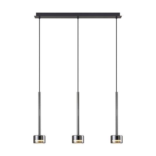 Tonic Linear Pendant, 3 Light, With Replaceable 12W LEDs, 3000K, Chrome/Black/Chrome Glass by Mantra