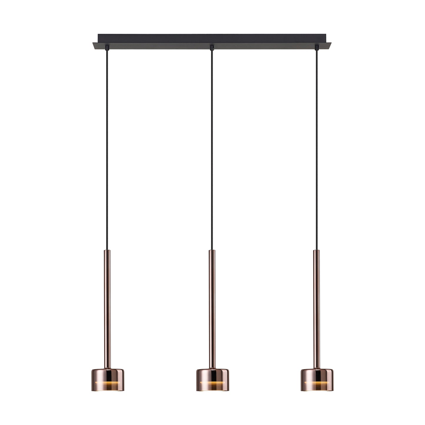 Tonic Linear Pendant, 3 Light, With Replaceable 12W LEDs, 3000K, Copper/Black/Copper Glass by Mantra