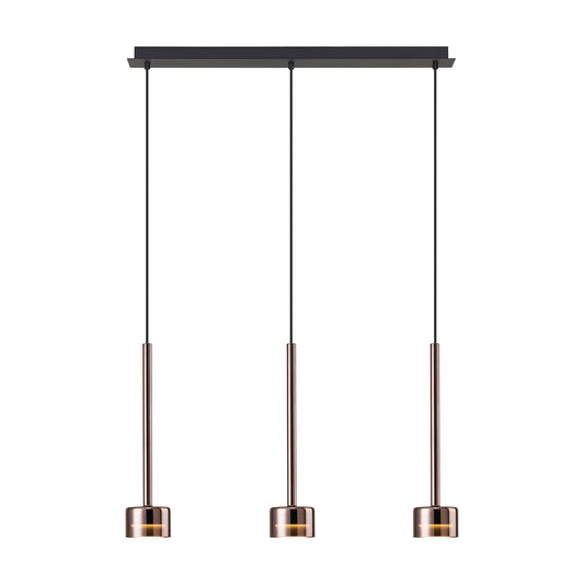 Tonic Linear Pendant, 3 Light, With Replaceable 12W LEDs, 3000K, Copper/Black/Copper Glass by Mantra