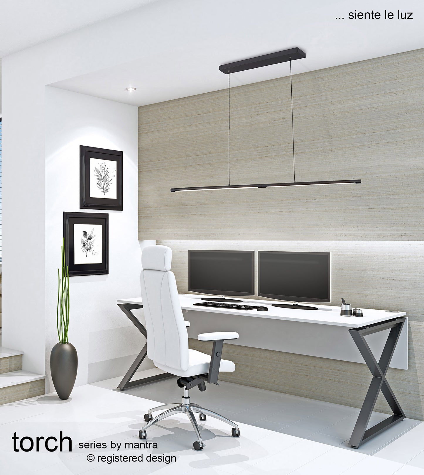 Torch Linear Pendant, 22W LED, 3000K, 1750lm, Sand Black, 3yrs Warranty by Mantra