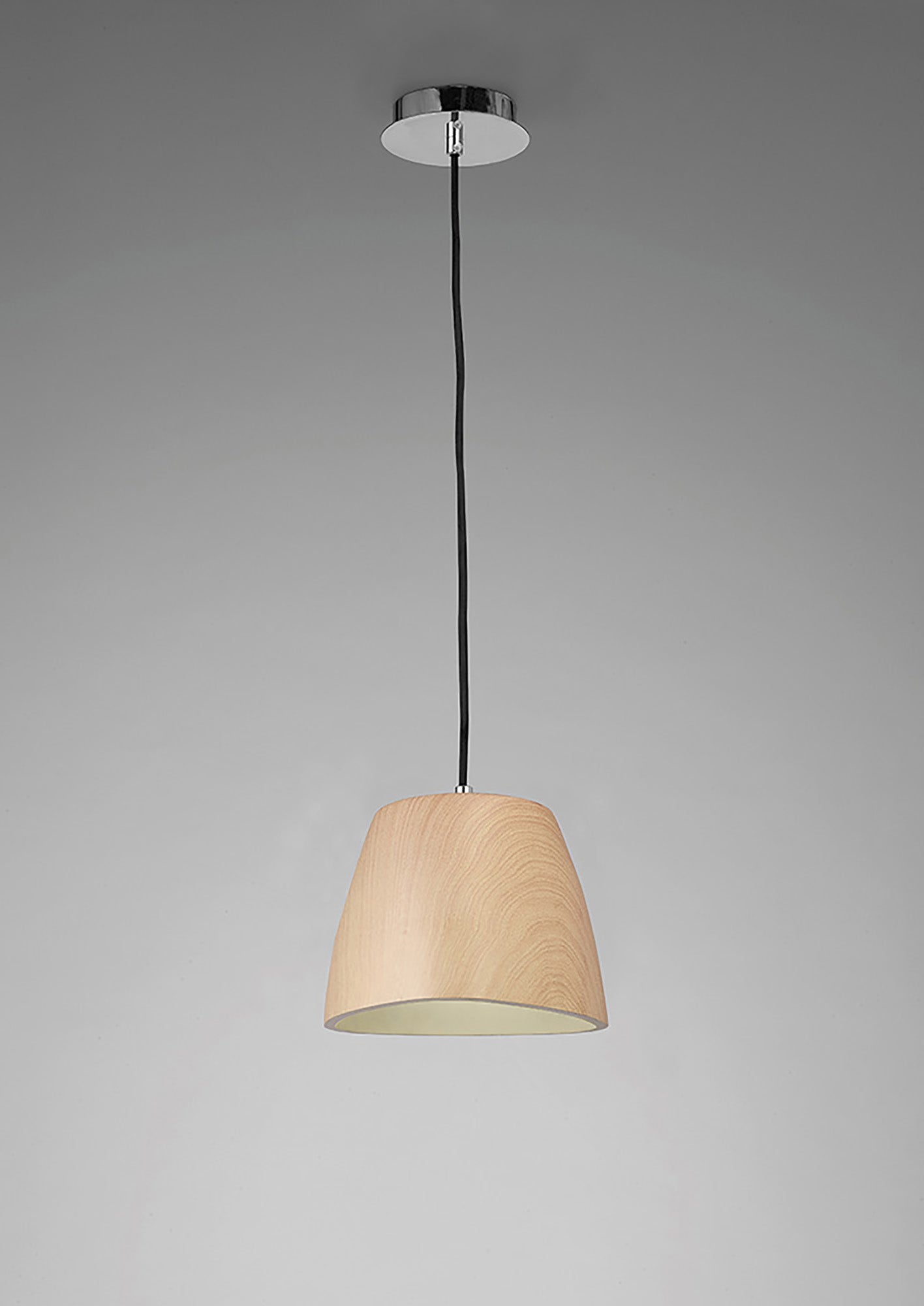 Triangle Pendant Small 1 Light E27, Beech/Polished Chrome by Mantra