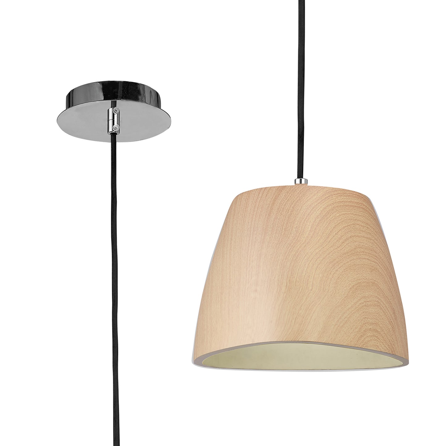 Triangle Pendant Small 1 Light E27, Beech/Polished Chrome by Mantra