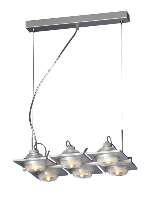 (0040 002) Ull Rectangular Pendant 6 Light G9 Silver Grey by Mantra