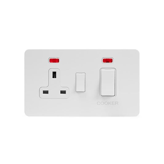The Eldon Collection White Metal Flat Plate 45A Cooker Control Unit With Neon Wht Ins Screwless