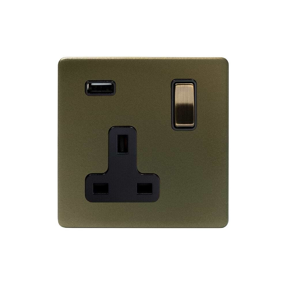 The Eton Collection Bronze 1 Gang 13A DP Socket with USB-A 2.1A