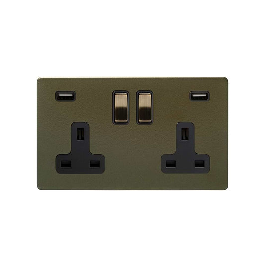 The Eton Collection Bronze 2 Gang 13A DP Socket with 2 x USB-A 4.8A
