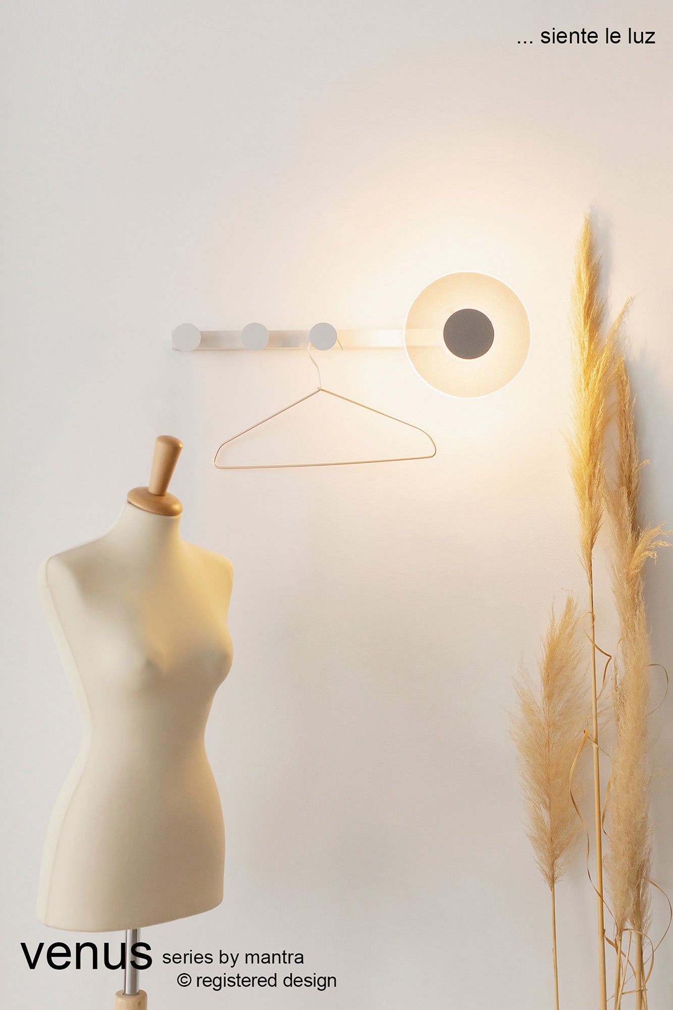 Venus Wall Lamp Coat Rack, 6W LED, 3000K, 490lm, White, 3yrs Warranty by Mantra